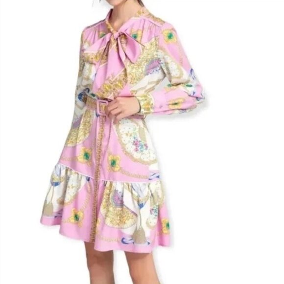 Dalia MacPhee Dresses & Skirts - Dalia MacPhee Long Sleeve Dress with Neck Tie and Belt